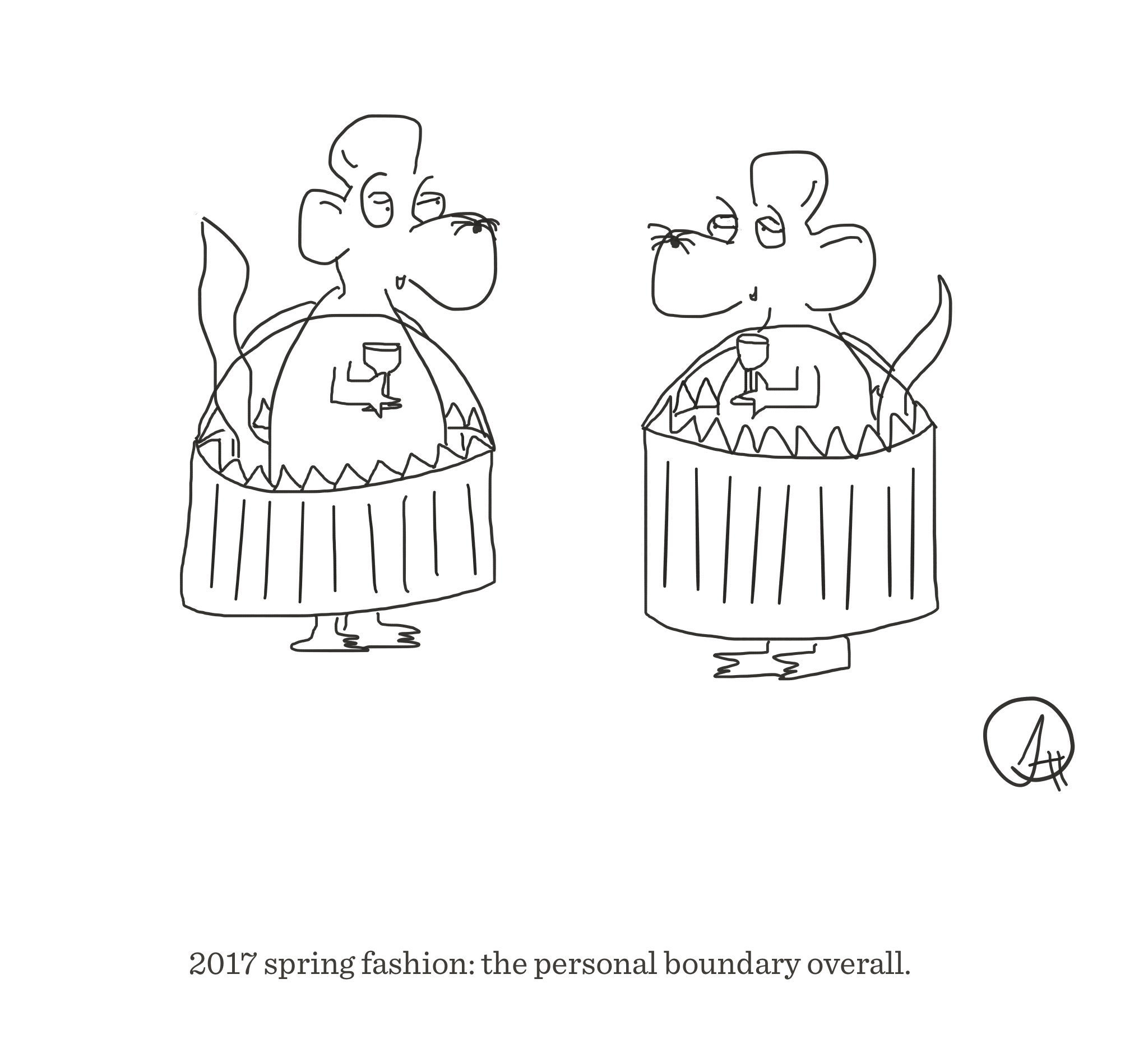 Personal boundary overalls, The Happy Rat cartoon